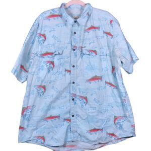 Cabelas Mens Shirt Blue Salmon Button Down Sleeve Vented Outdoor Pockets 2XL